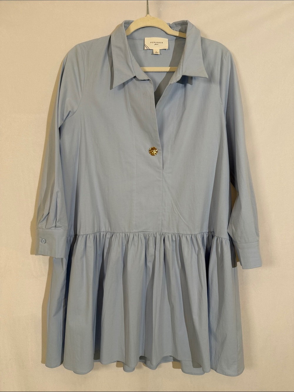 Pomander Place Tuckernuck Dress Size L NWOT Light Blue Long Sleeve Poplin Cotton